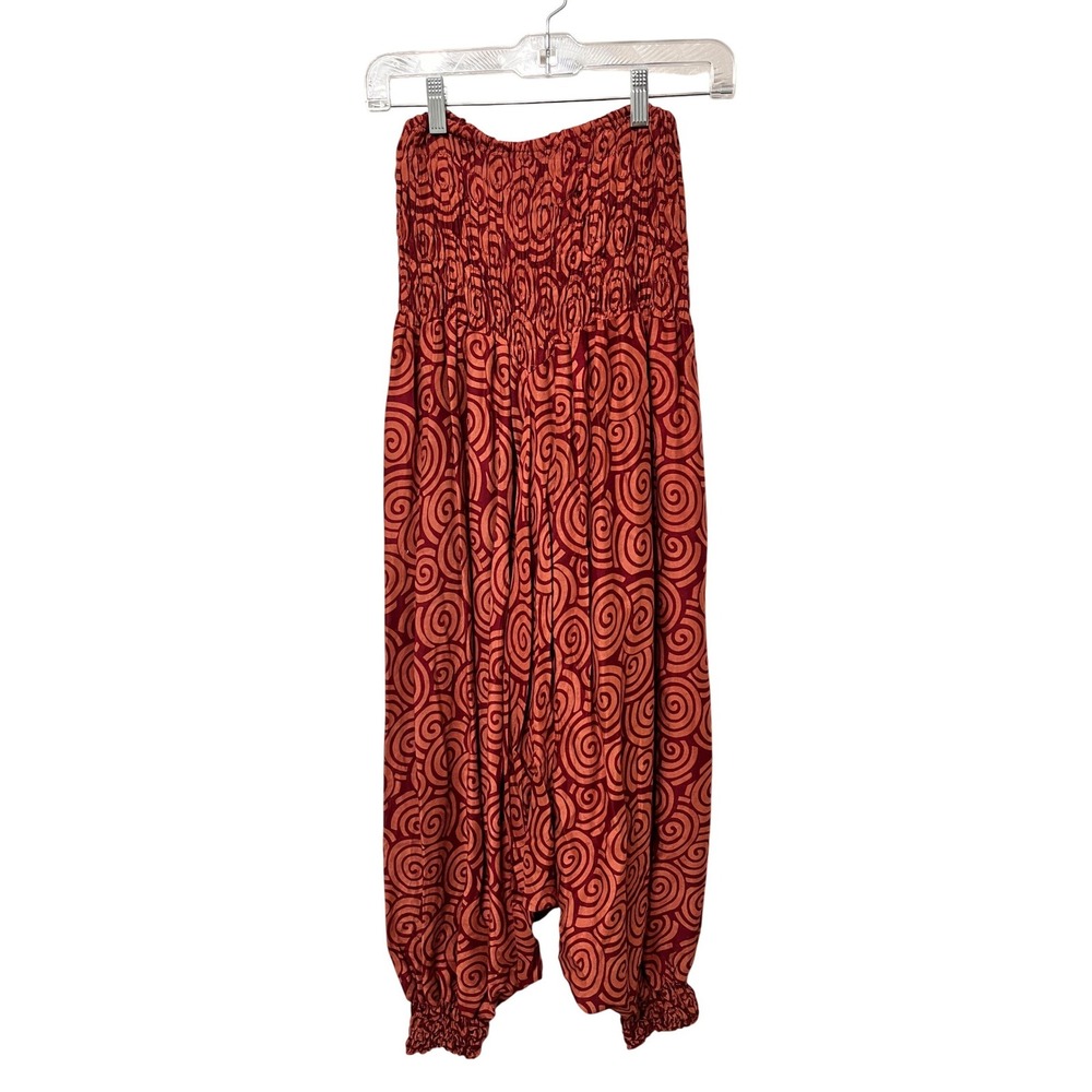 Drops Boho Spiral Print Smocked Harem Pants‎ 2-in-1 Jumpsuit Orange Red OS